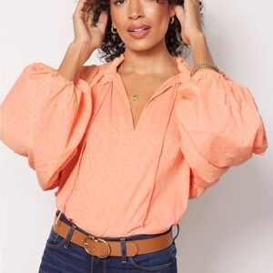 Cleobella Phoenix Blouse Top Coral Peach Swiss dot Boho Balloon Sleeves